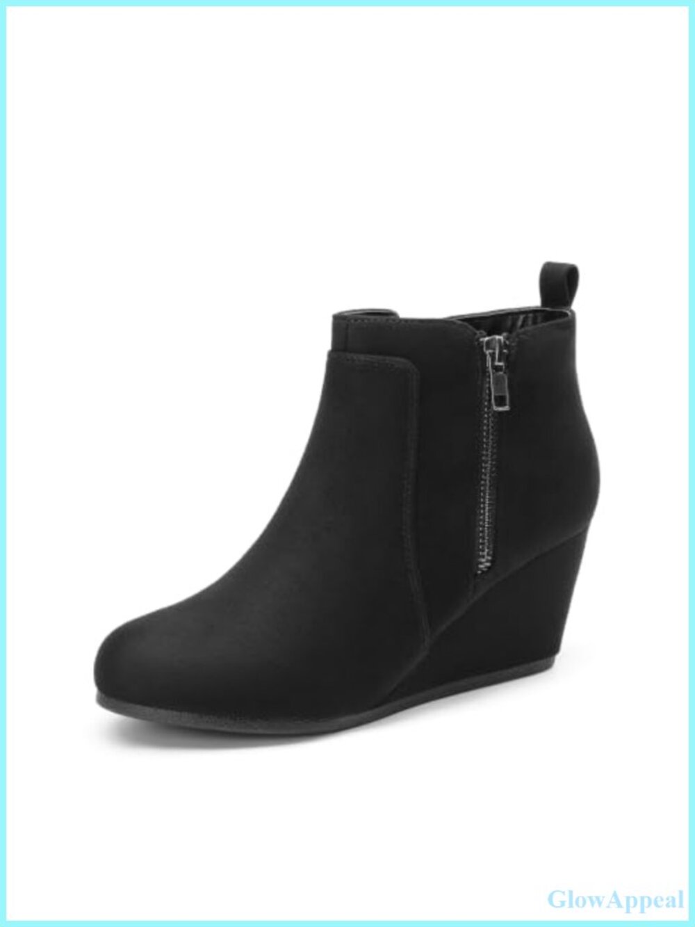 Women's Suede Low Wedges Ankle Boots Round Toe Side Zip Comfort
